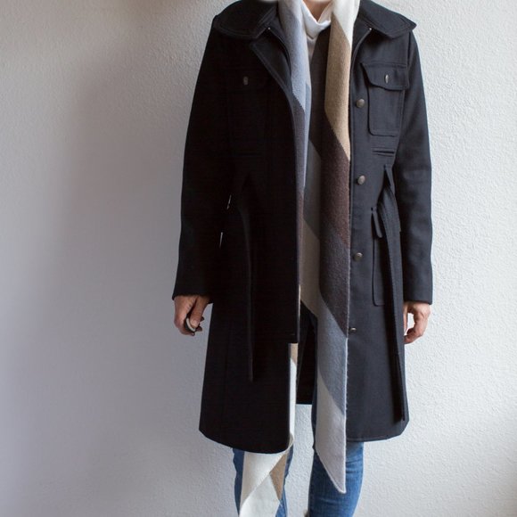 Esprit Outwear Trench Wool Single breasted Coat Overcoat Pockets Black S Small - Picture 6 of 16